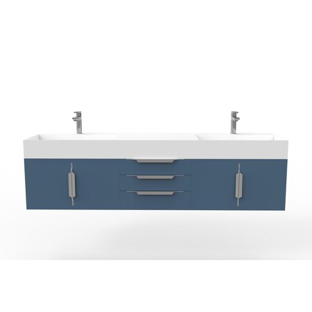 Castello Usa Amazon 72" Wall Mounted Blue Vanity With White Top And Brushed Nickel Handles CB-MC-72BLU-BN-2056-WH